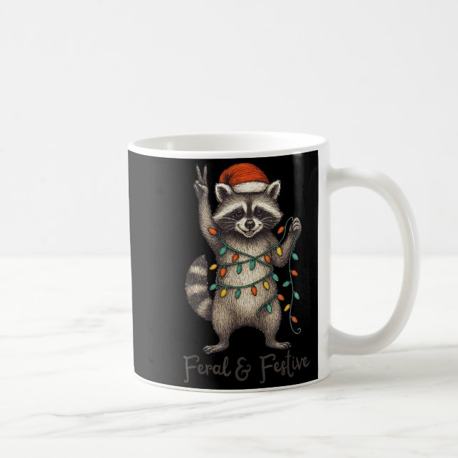 Mug Funny Feral And Festive Raccoon Santa Hat Retro Ch (Droite)