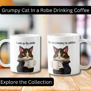 Mug Funny Grumpy cat dans un chat Robe et Café