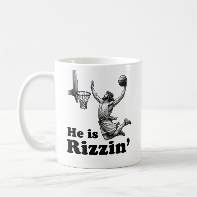 Mug Funny Jesus Basketball - Il est Rizzin' (Gauche)