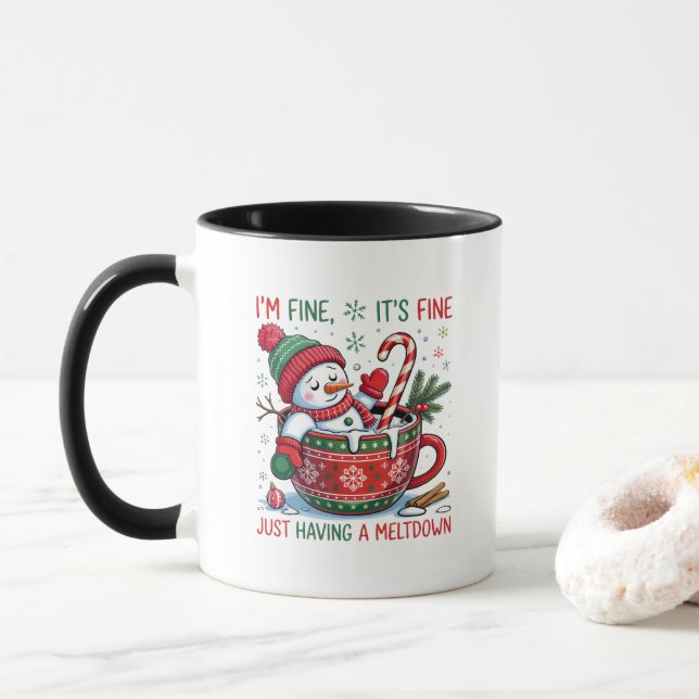 Mug Funny Just Having a Meltdown Snowman Christmas  (Avec donut)