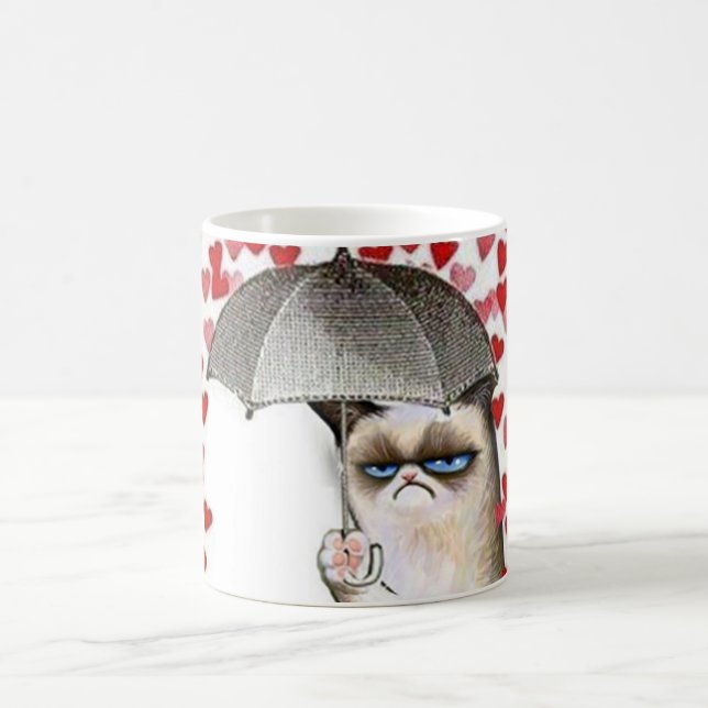 Mug Funny Mignonne Pluie Coeurs Aimer Chat Feline Ador (Centre)
