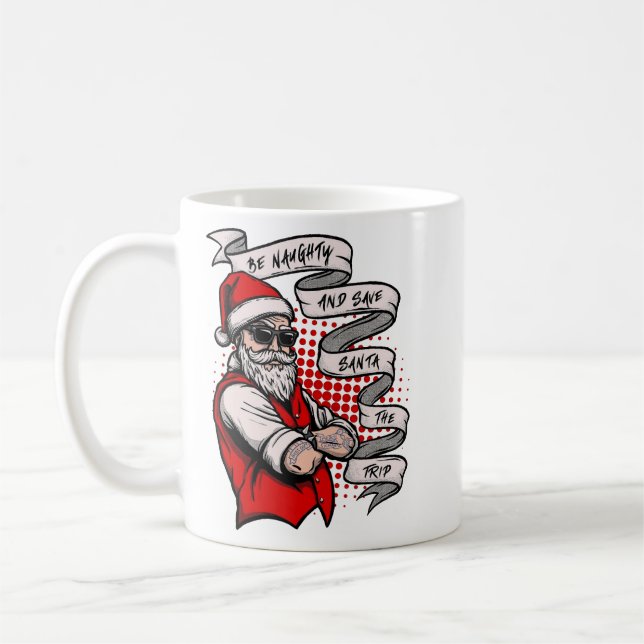 Mug Funny Noël Festive Be Naughty Père Noël Holiday (Gauche)