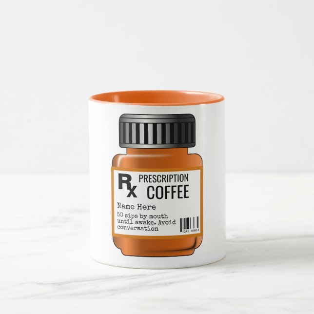 Mug FUNNY Pill Bottle Étiquette CAFÉ Prescription (Centre)