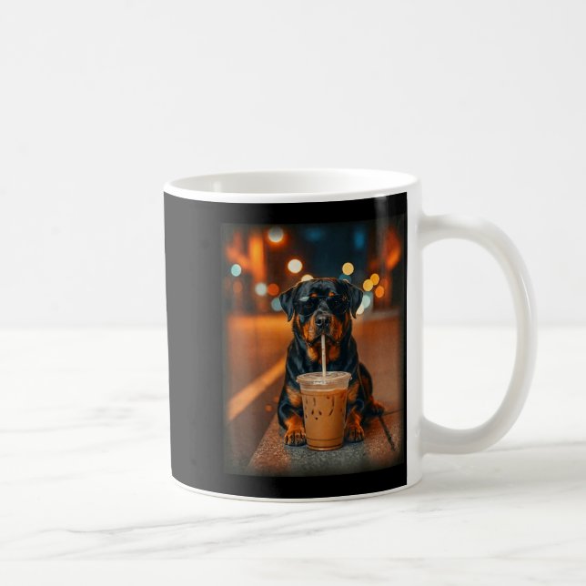 Mug Funny rottweiler drinking iced coffee lover dog (Droite)