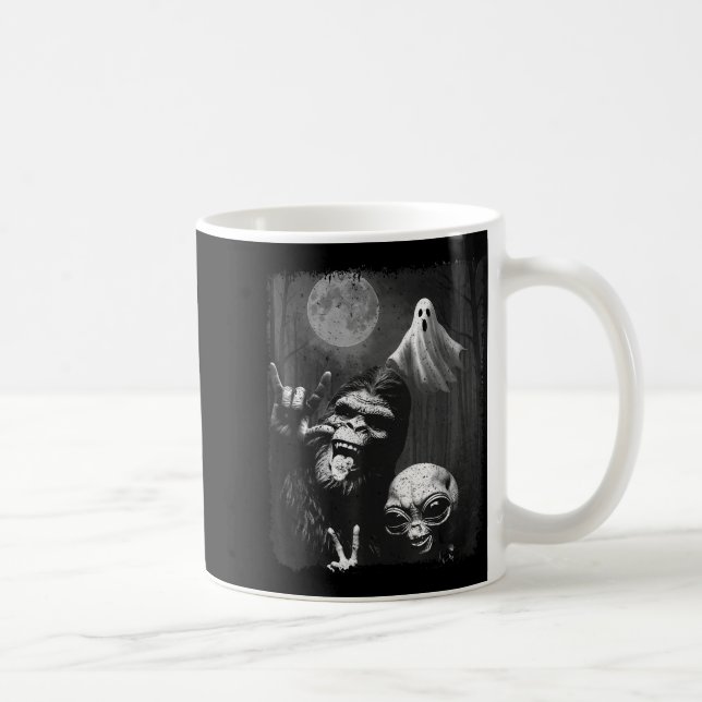 Mug Funny Sasquatch &amp; Alien Rock On Hand Sign Ghos (Droite)