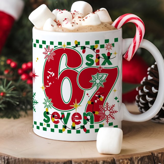 Mug Funny Six Seven 67 6 7 Meme Fun Christmas Gift (Funny Christmas six seven 67 6 7 meme trendy retro Xmas santa lights holiday humor coffee mug gift)