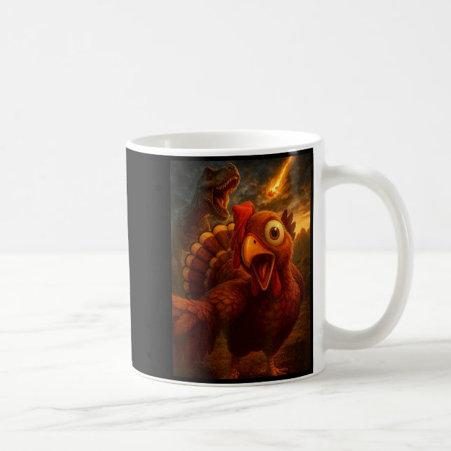 Mug Funny Turkey Selfie With Dinosaur And Meteor Acaly (Droite)