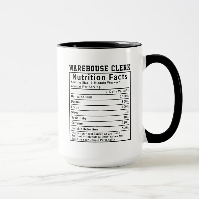 Mug Funny Warehouse Clerk Nutrition Facts Boss Gift (Droite)
