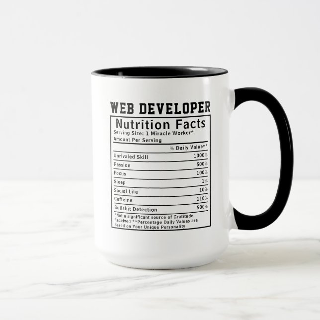 Mug Funny Web Developer Nutrition Facts Coding Life  (Droite)