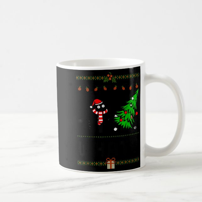 Mug Funny Xmas Black Cat Pushing Christmas Tree Over C (Droite)