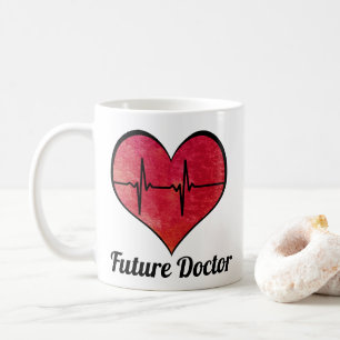 Mug Futur docteur - Cœur EKG aquarelle rouge