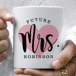 Mug Futur Mme Cœur Rose Monogramme de Mariage Personna