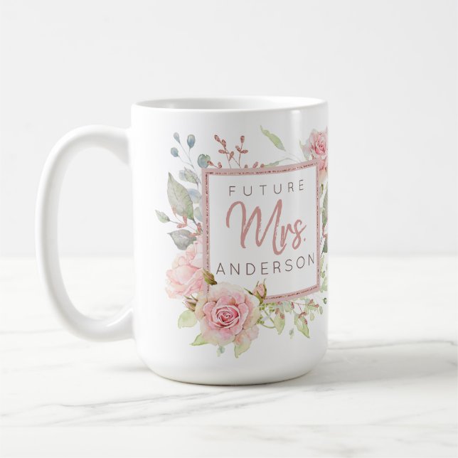 Mug Future Mme Custom Blush Roses Aquarelle Rose (Gauche)