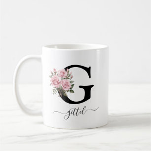 Mug G initial Monogramme Floral Fleur Roses Rose Musiq