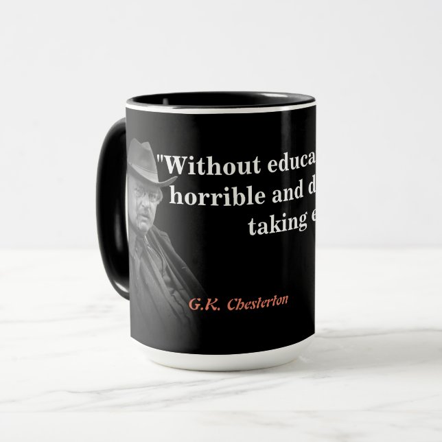 Mug G.K. Citation de Chesterton sur l'éducation (Devant gauche)