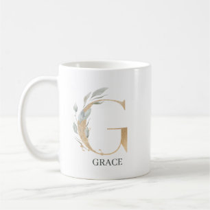 Mug G Monogramme Floral Personnalisé