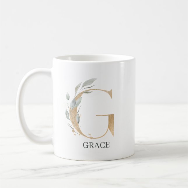 Mug G Monogramme Floral Personnalisé (Gauche)