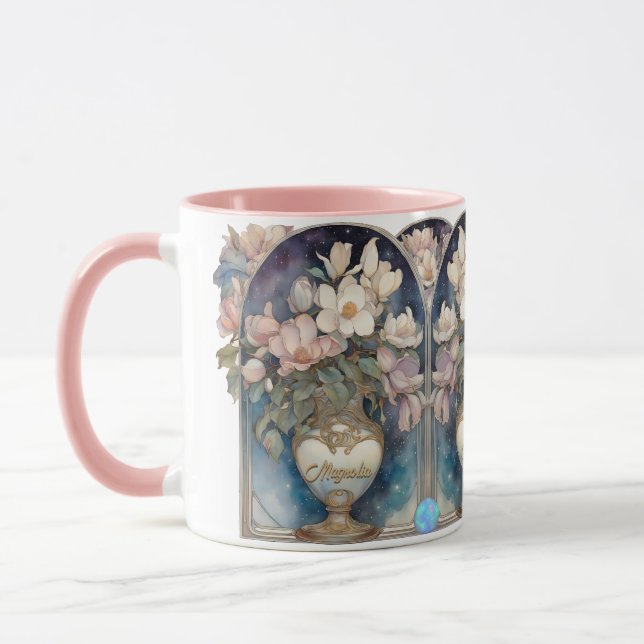 Mug Galaxie rose Magnolias Musique personnalisée (Gauche)