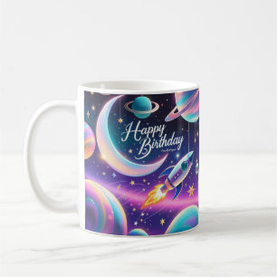 Mug Galaxy thème heureux croissant d'anniversaire lune