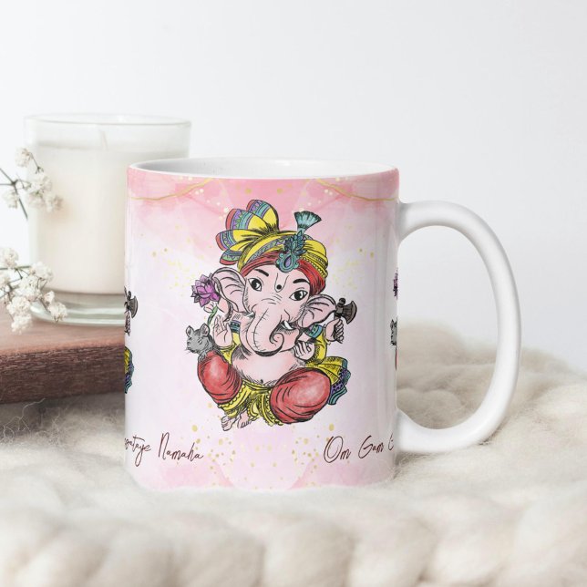 Mug Ganesha rose Ganapathi cadeau personnalisé (Ganesha personalized mug cute Lord Ganesh Ganapathi pink coffee mug religious Hindu gifts)