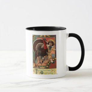 Mug Garçon avec bras autour d'une Turquie