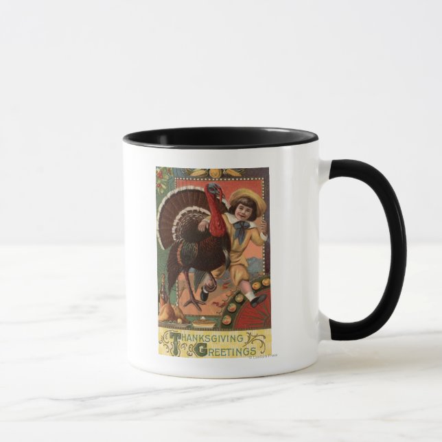Mug Garçon avec bras autour d'une Turquie (Droite)