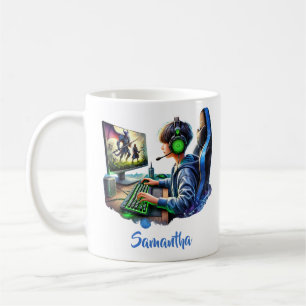 Mug Garçon jouant à des jeux vidéo avec des écouteurs