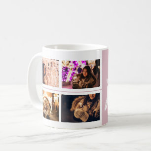 Mug Garde souvenir de collage photo 4 rose blush écrit