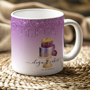 Mug Gâteau de Mariage Paillettes Coulée Violet Or Boul