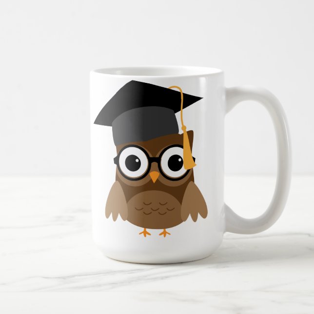 Mug Geeky Owl avec lunettes et bouchon de graduation (Droite)