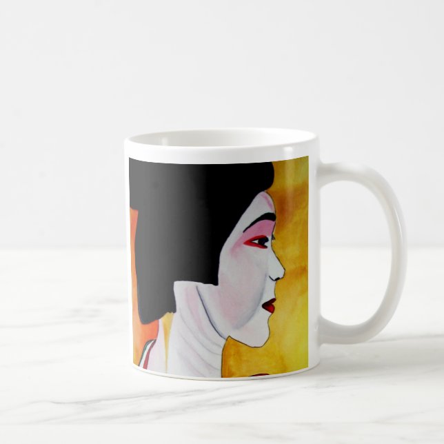 Mug Geisha japonais avec kimono vert art original (Droite)