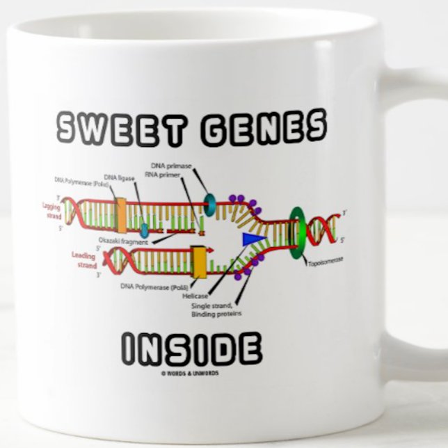 Mug Gènes doux dans l'Humour de réplication de l'ADN (Mug for anyone with a sweet tooth featuring DNA replication & the saying "Sweet Genes Inside")