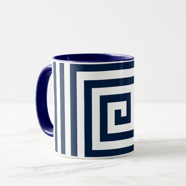 Mug Géométrie marine et blanche (Devant gauche)