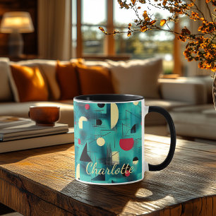 Mug Géométrique Abstrait Gras - Teal & Rouge Personnal