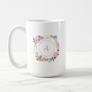 Mug géométrique doré à fleurs roses