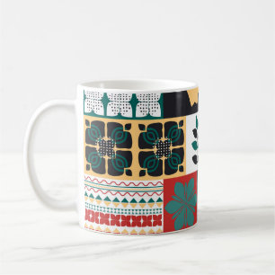 Mug Géométrique mexicaine : Ornement vert rouge.