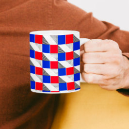 Mug géométrique Rouge noir blanc & bleu motif esthétiq
