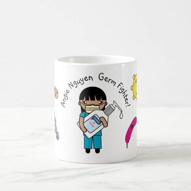Mug Germ Fighter Cute Long Black cheveux Personnalisé (Centre)