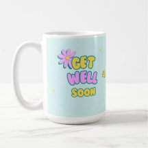 Get well soon bold text with flowers on blue