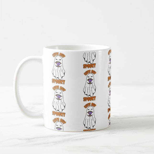 Mug Ghost d'Halloween mignon mais Éffrayant tenant un  (Gauche)