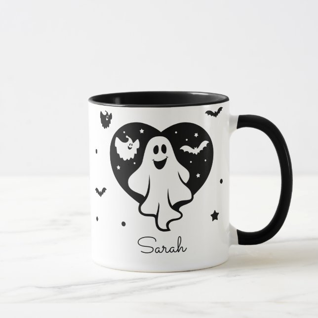 Mug Ghost Halloween mignon Avec Coeur Et Chat (Droite)