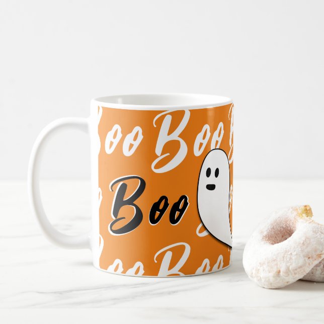 Mug Ghost Halloween noir blanc orange boite (Avec donut)