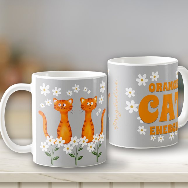Mug Gingembre Nom Floral Orange Chat Énergie (Créateur téléchargé)