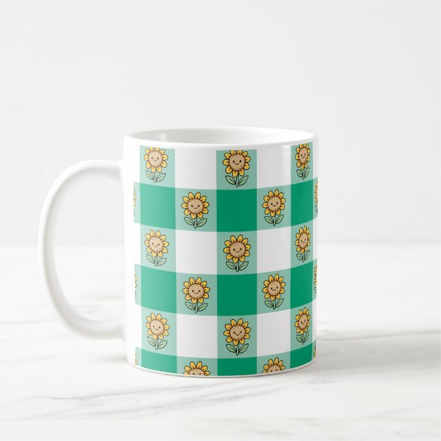 Mug Gingham Vert et Tournesols Jaunes (Gauche)