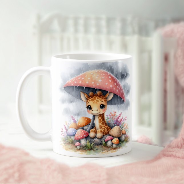 Mug Girafe Bébé mignonne sous parapluie de champignons (Créateur téléchargé)