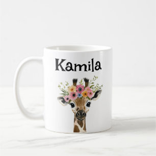 Mug Girafe bébé personnalisée avec couronne fleurie
