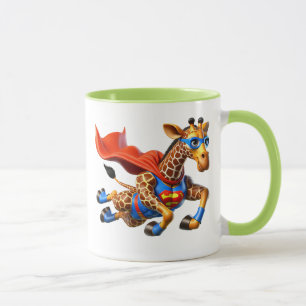 Mug Girafe volante avec cape rouge.
