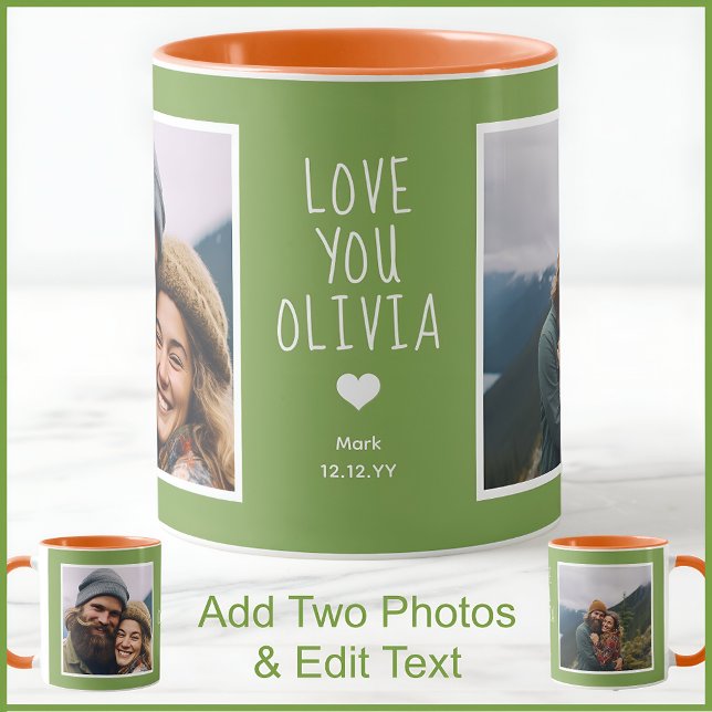 Mug Girlfriend Love You Photos Modern Green C111 Blanc (Créateur téléchargé)