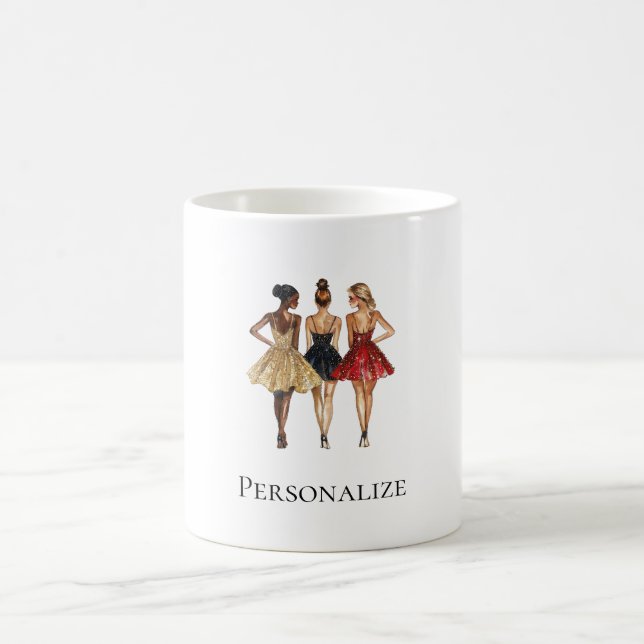 Mug Girls in Glam Gold Black Red Dresses (Centre)