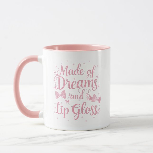 Mug Girly Pink Bow "Dreams and Lip Gloss" Quote (Gauche)